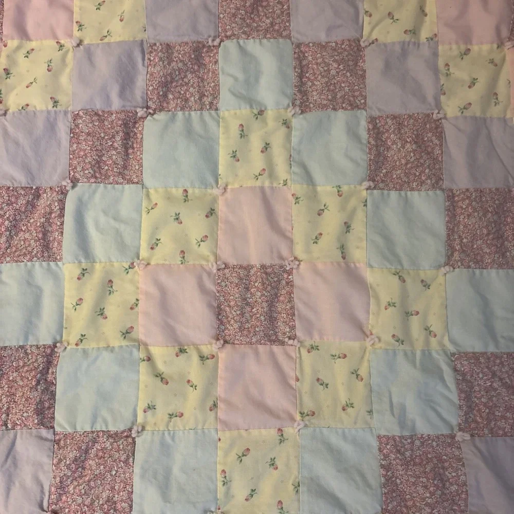 Vintage Baby Girl Quilt -pink floral / Yellow/ Lavender Patchwork